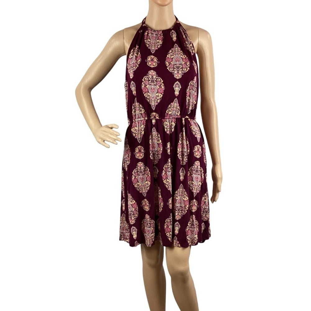 LOFT Beach Burgundy Medallion Halter Dress Size M